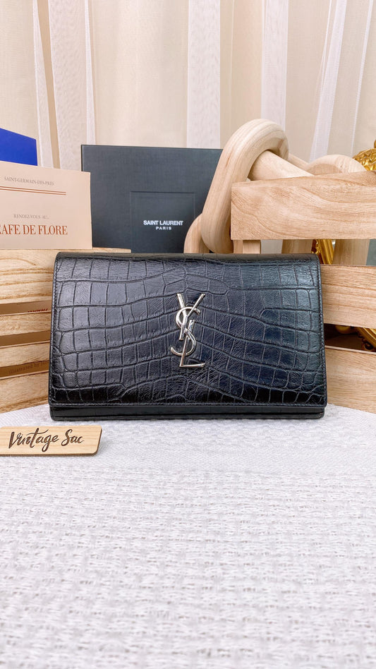 YSL Black Croc Kate WOC (SHW)