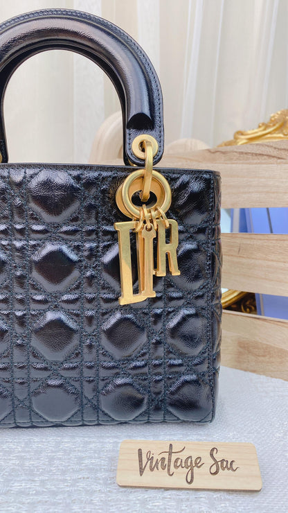 Dior Black Aged Calfskin Small Lady Dior GHW