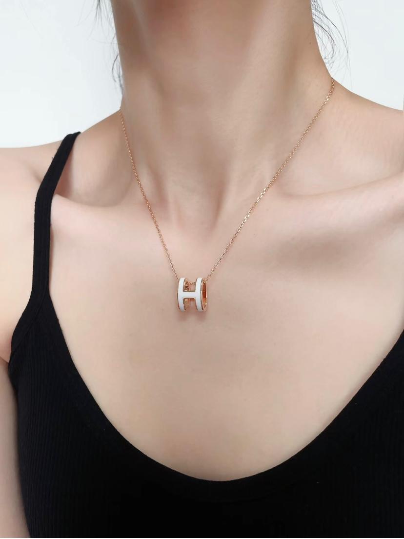 Hermes White Pop H Necklace