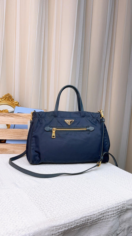 Prada Navy Nylon Small 2-Way Bag GHW