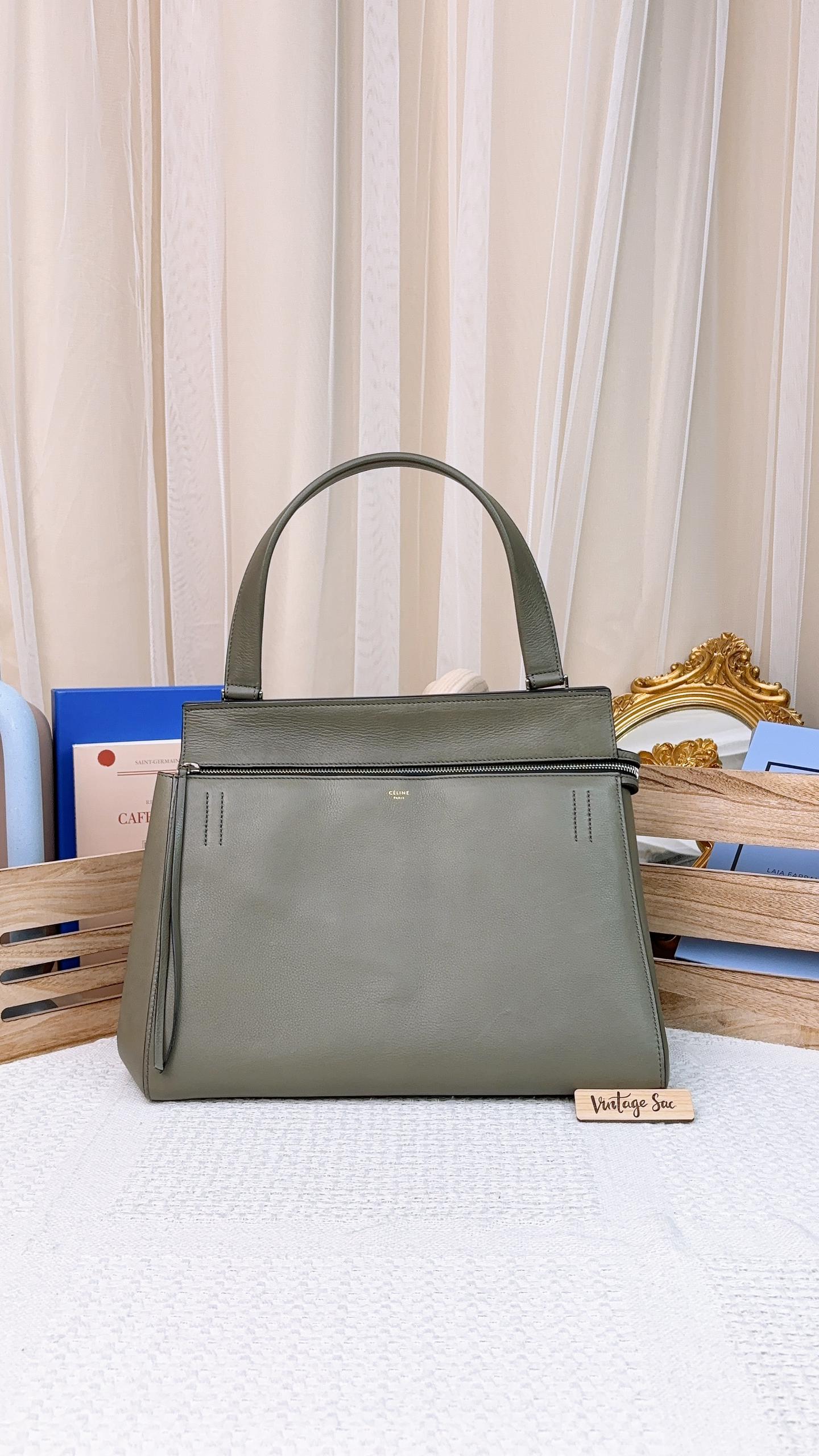 Celine Khaki Calfskin Medium Edge Shoulder Bag