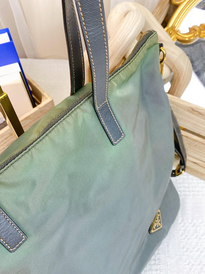 Prada Army Green Nylon 2way Vertical Tote (GHW)