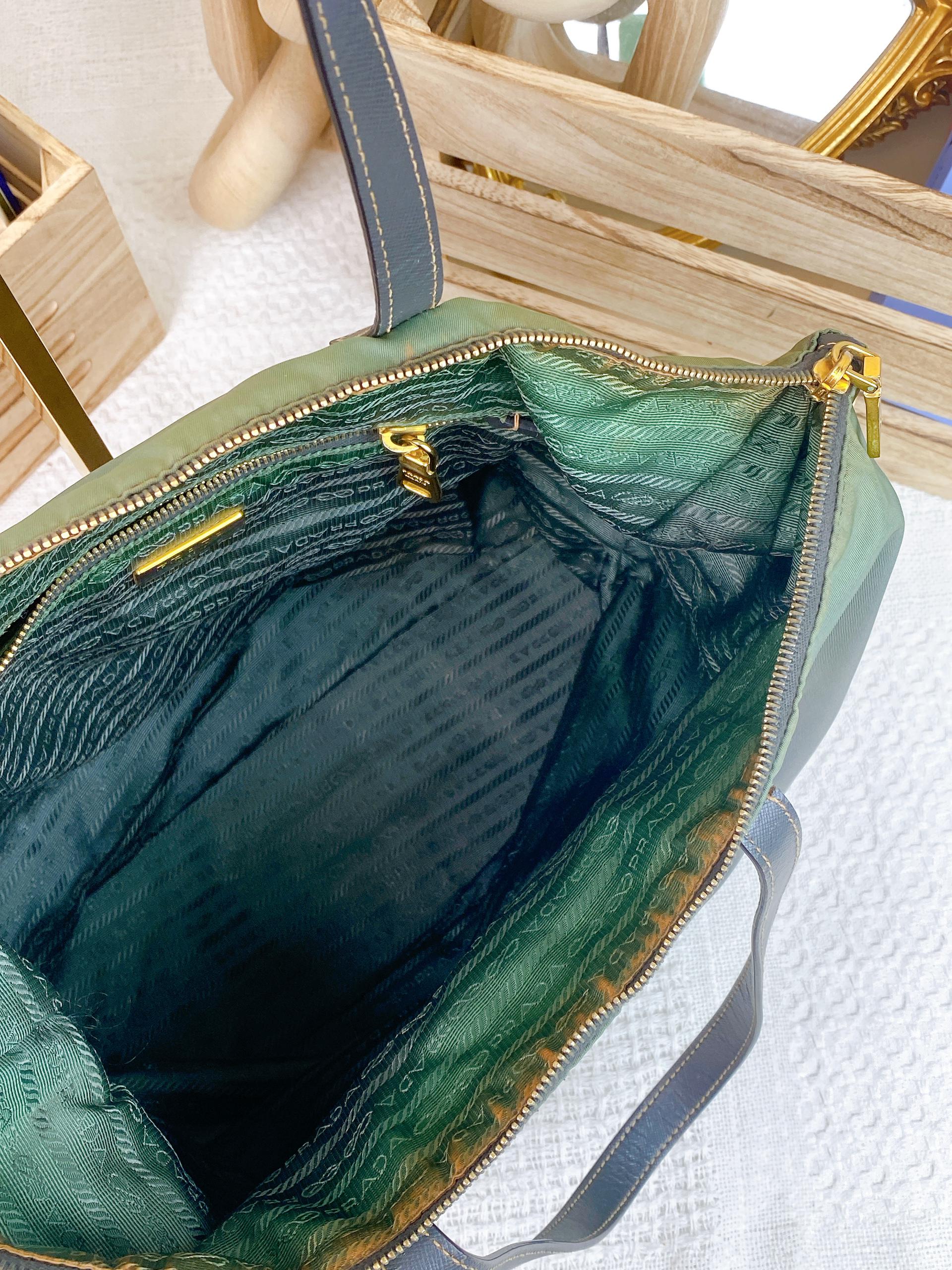 Prada Army Green Nylon 2way Vertical Tote GHW