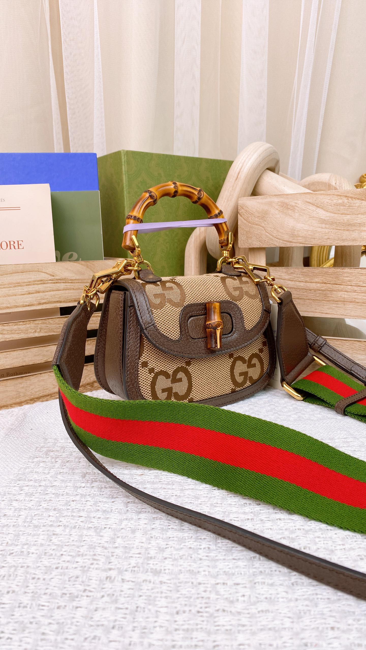 Gucci Beige Jumbo GG Canvas Mini Bamboo Top Handle