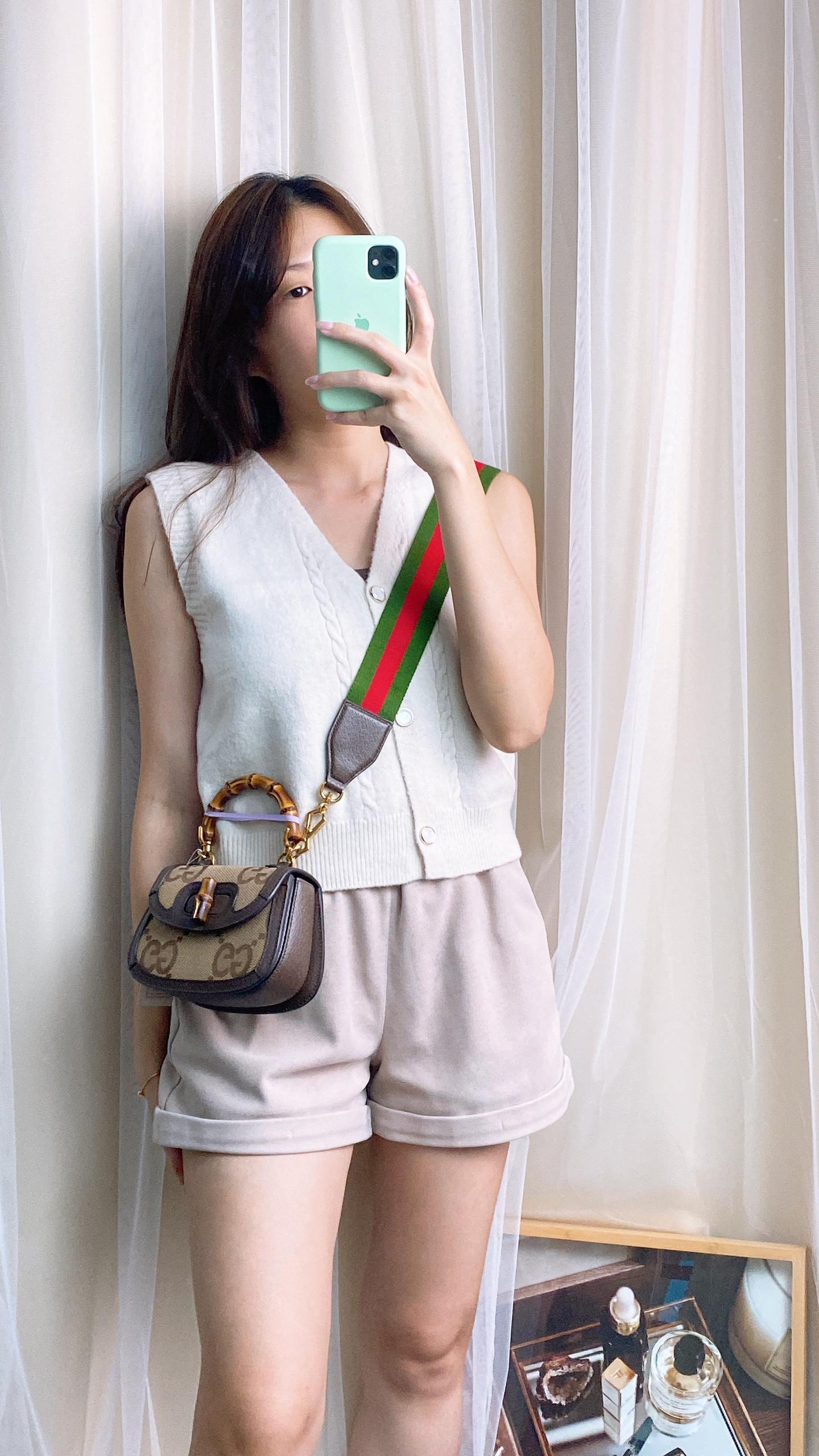 Gucci Beige Jumbo GG Canvas Mini Bamboo Top Handle