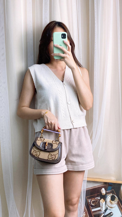 Gucci Beige Jumbo GG Canvas Mini Bamboo Top Handle