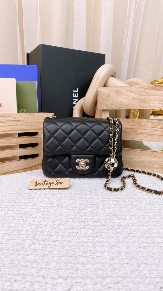 Chanel Black Lambskin 23C Mini Square w Football