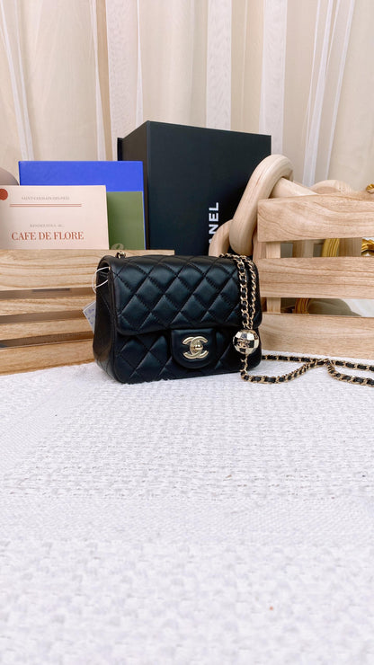 Chanel Black Lambskin 23C Mini Square w Football