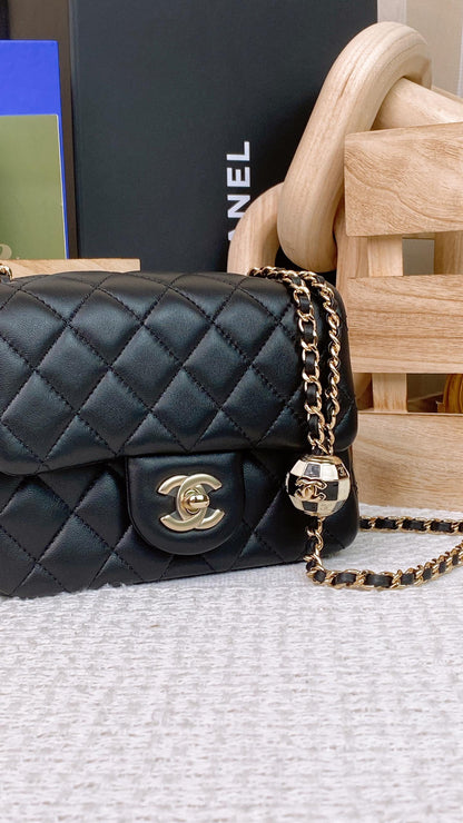 Chanel Black Lambskin 23C Mini Square w Football