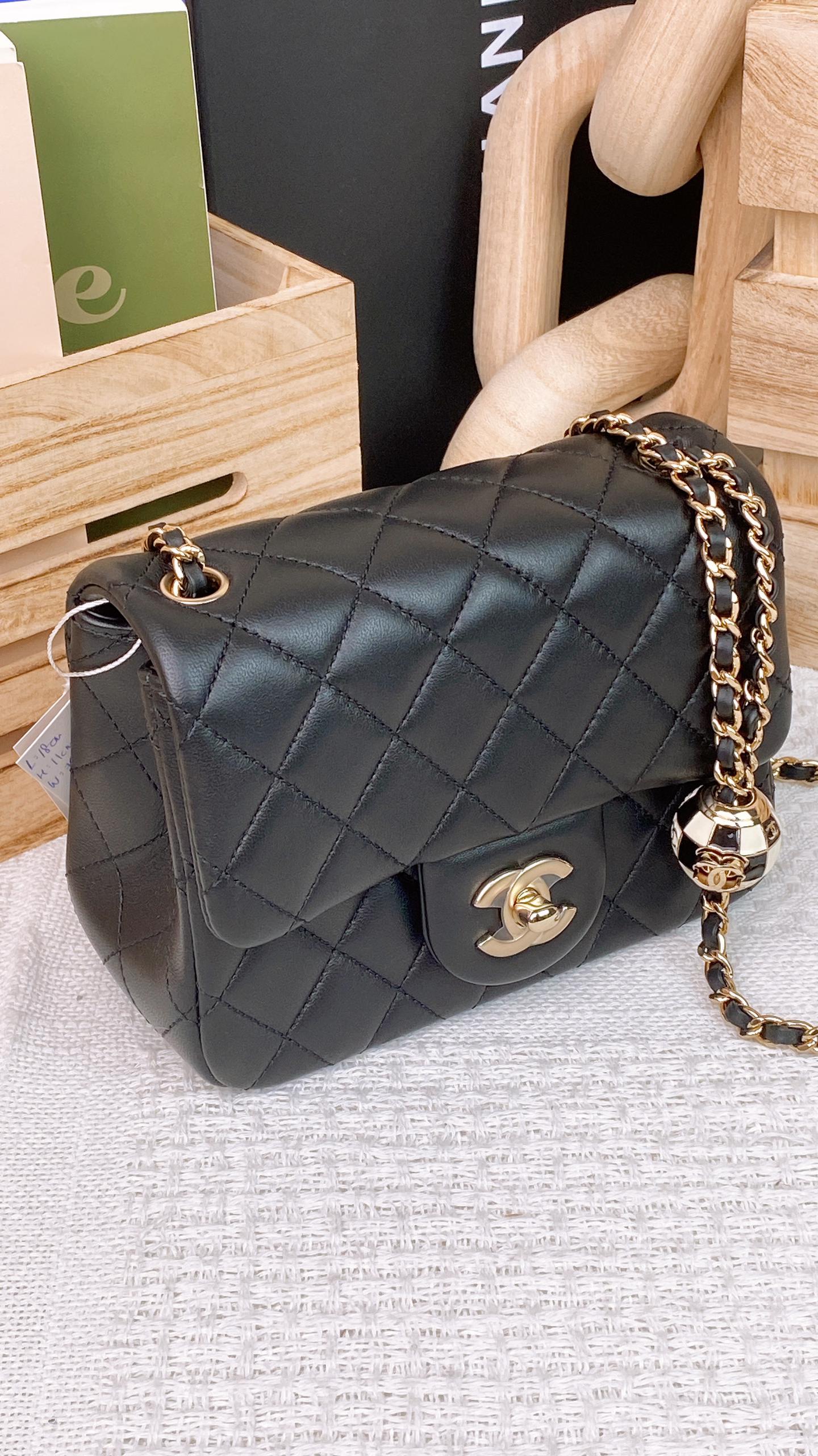 Chanel Black Lambskin 23C Mini Square w Football