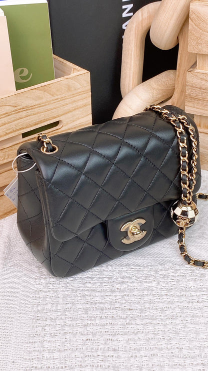 Chanel Black Lambskin 23C Mini Square w Football