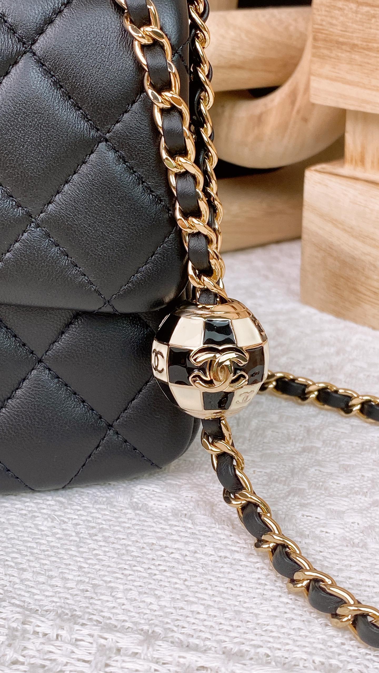 Chanel Black Lambskin 23C Mini Square w Football