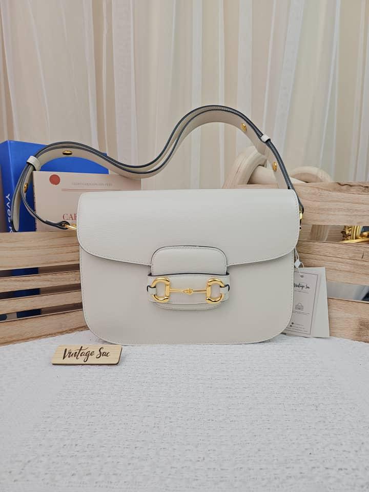 Gucci White 1955 Horsebit Medium Shoulder Bag (GHW)