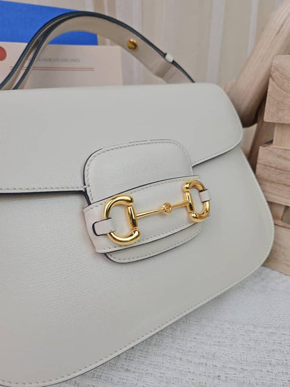 Gucci White 1955 Horsebit Medium Shoulder Bag (GHW)