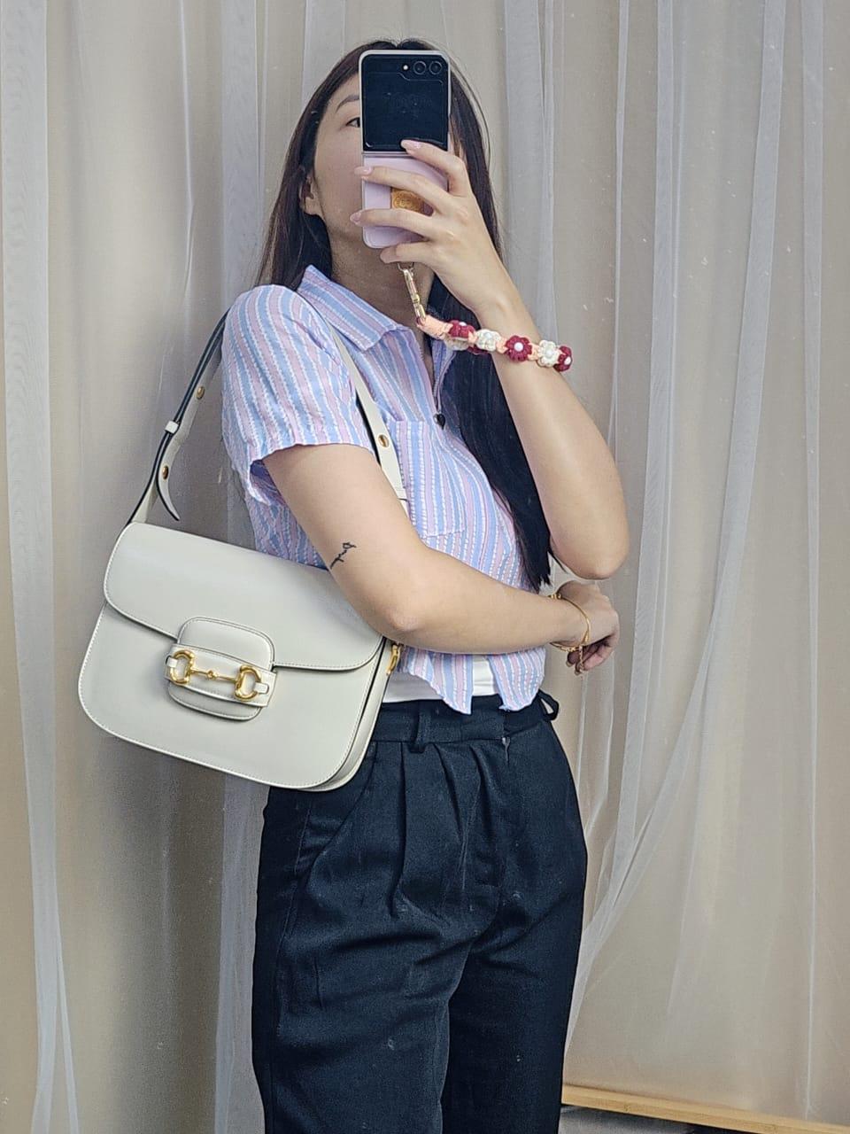 Gucci White 1955 Horsebit Medium Shoulder Bag (GHW)