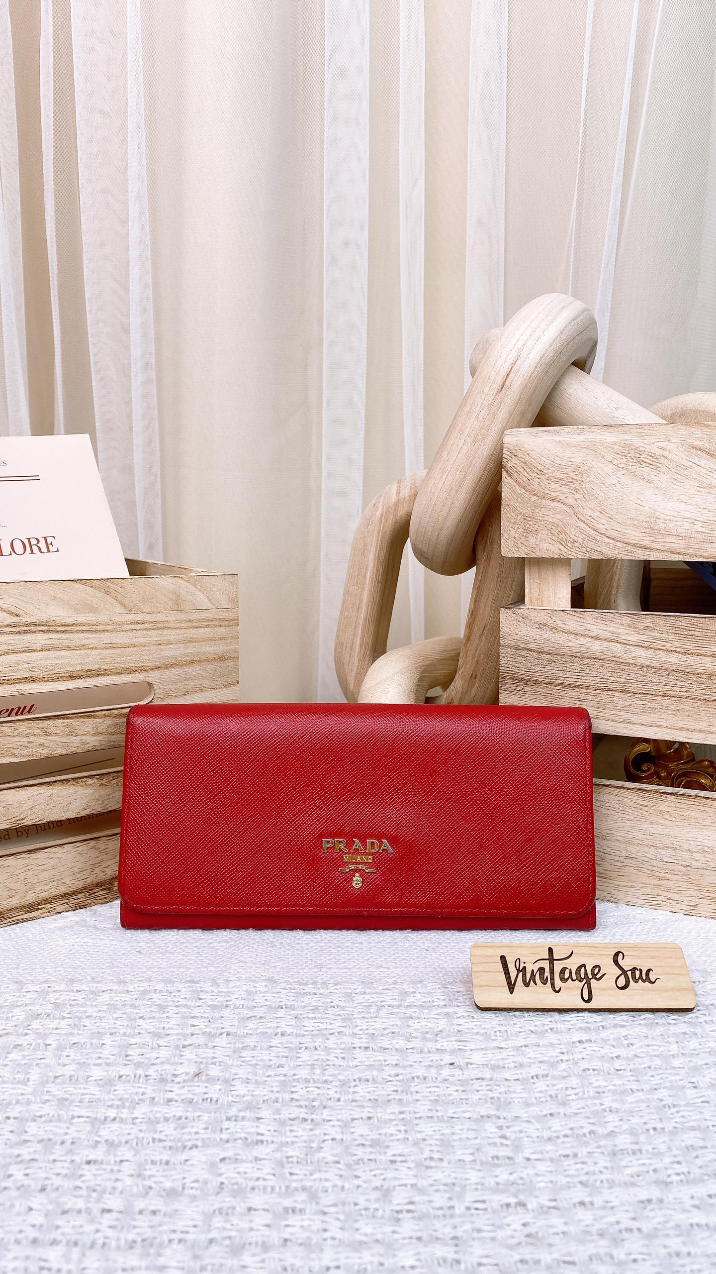 Prada Red Saffiano Long Wallet (GHW)