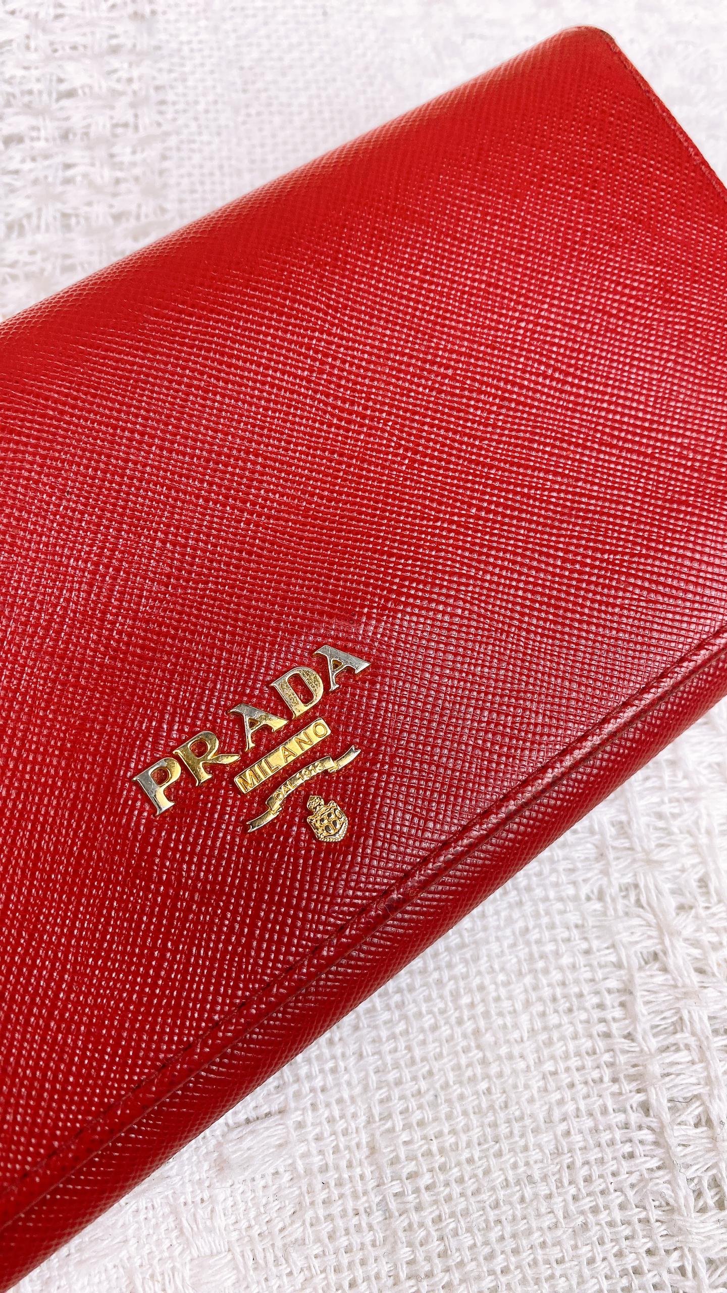 Prada Red Saffiano Long Wallet (GHW)