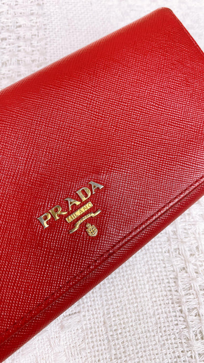 Prada Red Saffiano Long Wallet (GHW)