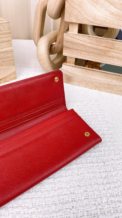 Prada Red Saffiano Long Wallet (GHW)