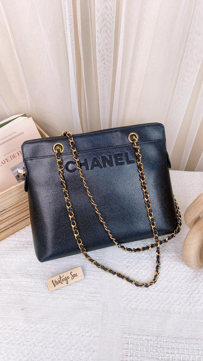 Chanel Black Caviar Vintage Chain Tote (SHW)