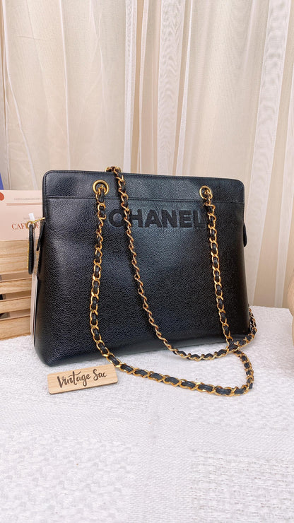 Chanel Black Caviar Vintage Chain Tote (SHW)