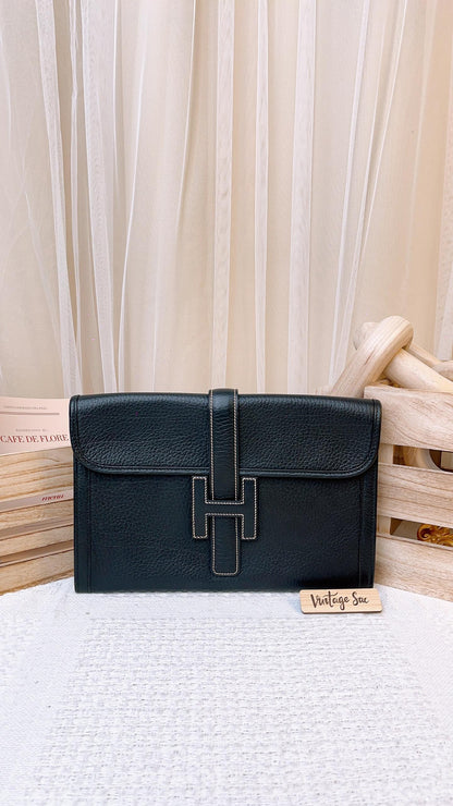 Hermes Vintage Noir Jige Elan Handbag 29 PM