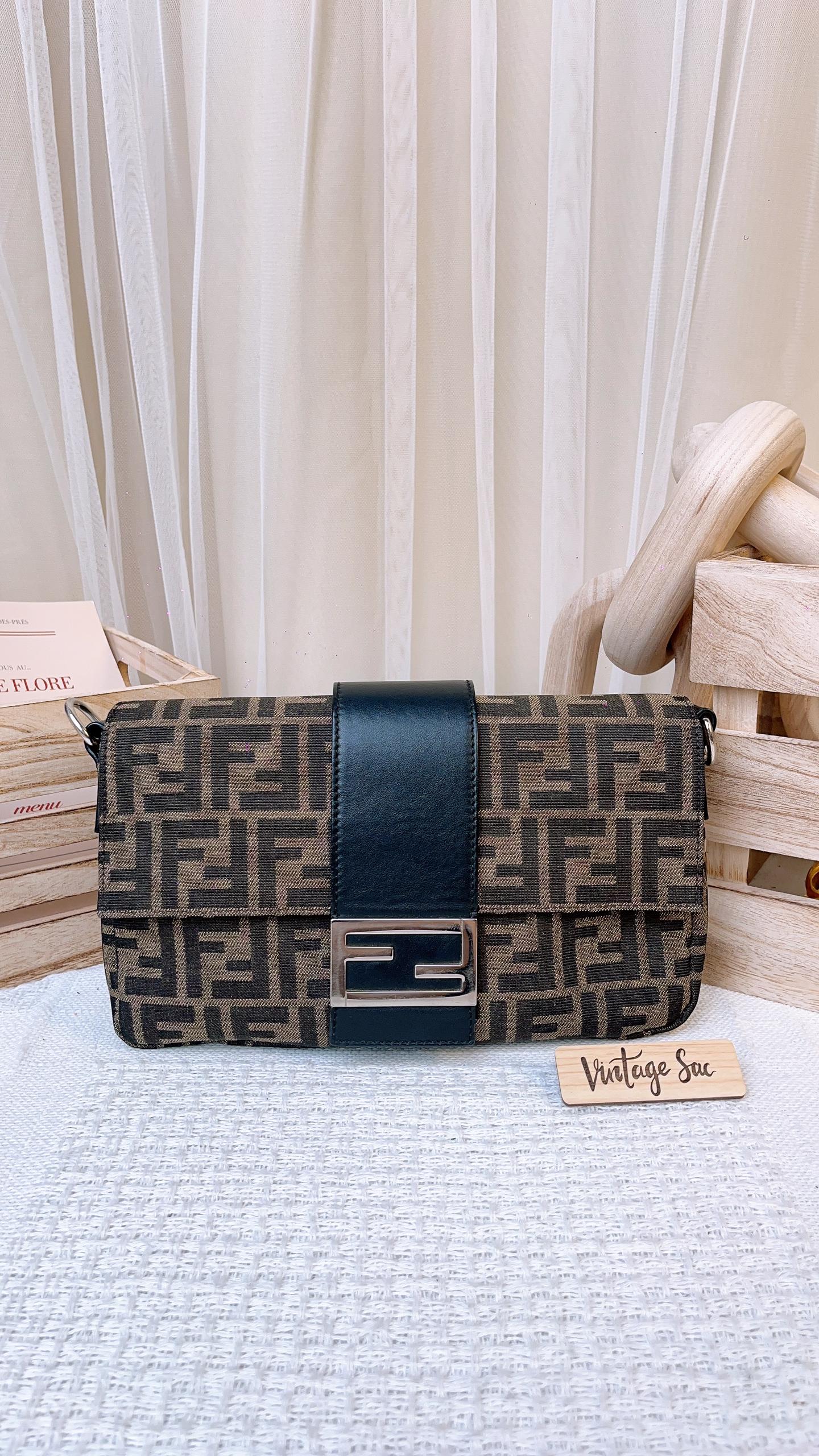 Fendi Brown Zucca Canvas convertible Bagutte Crossbody