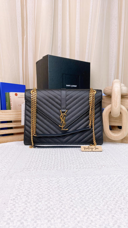 YSL Black Large Envelope Chain Bag (GHW)