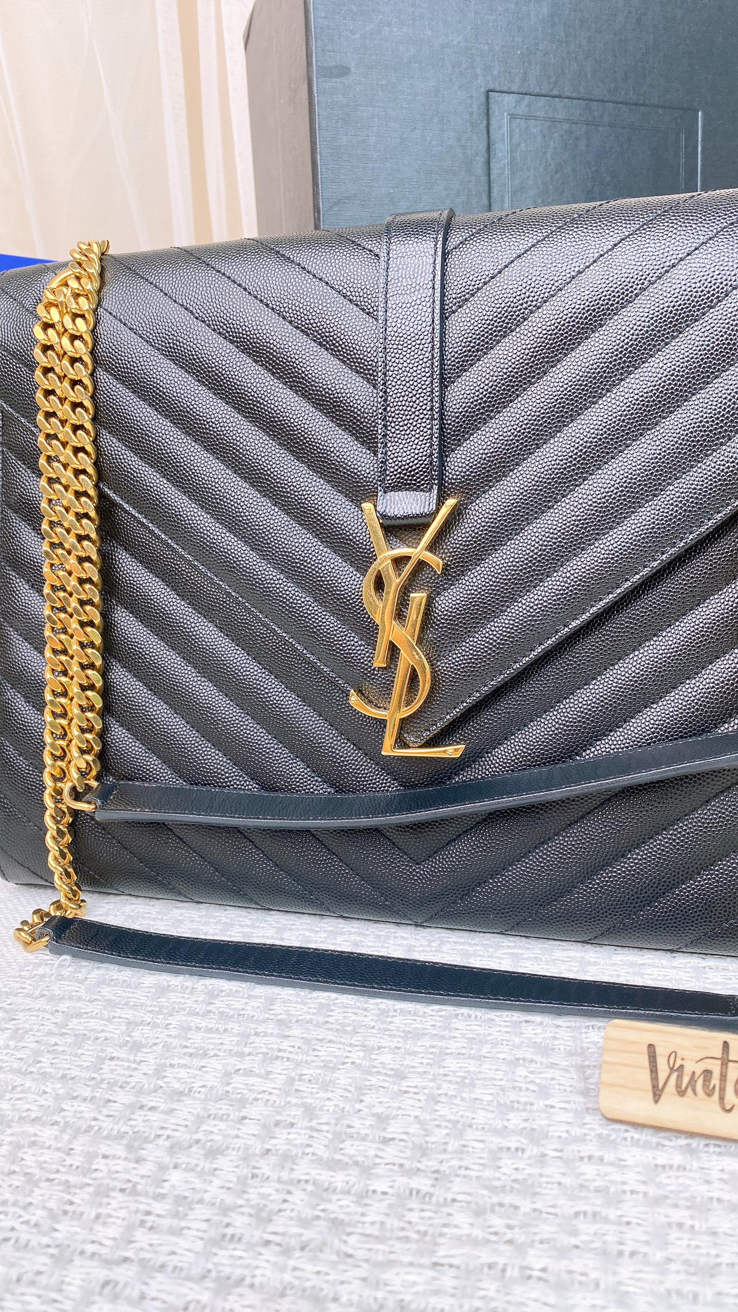 YSL Black Large Envelope Chain Bag (GHW)