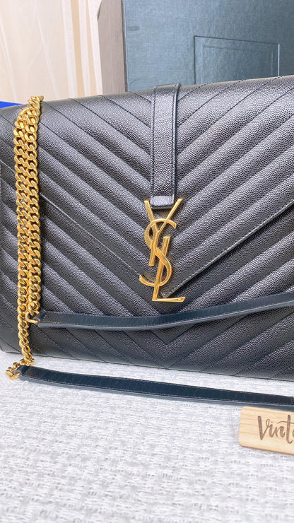 YSL Black Large Envelope Chain Bag (GHW)