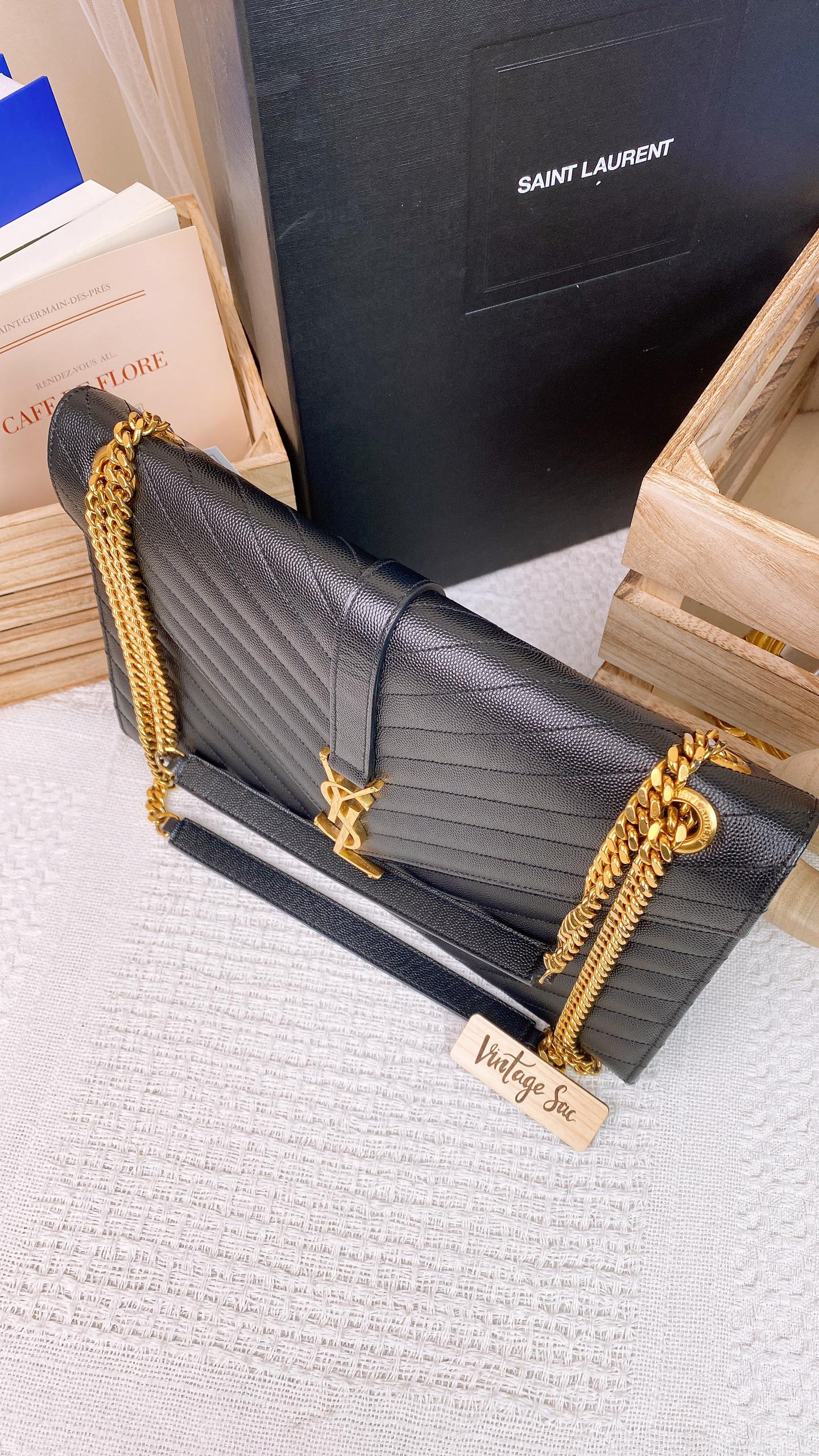 YSL Black Large Envelope Chain Bag (GHW)