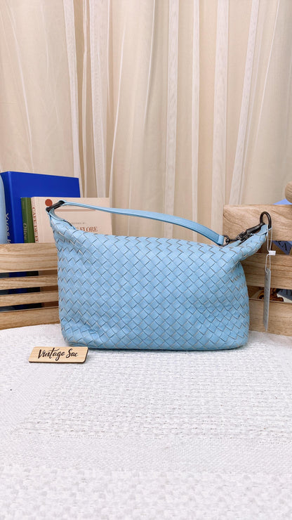 BV Light Blue Trecciato Shoulder Bag