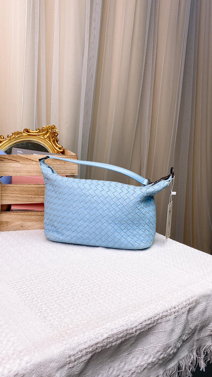 BV Light Blue Trecciato Shoulder Bag