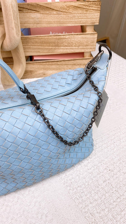 BV Light Blue Trecciato Shoulder Bag