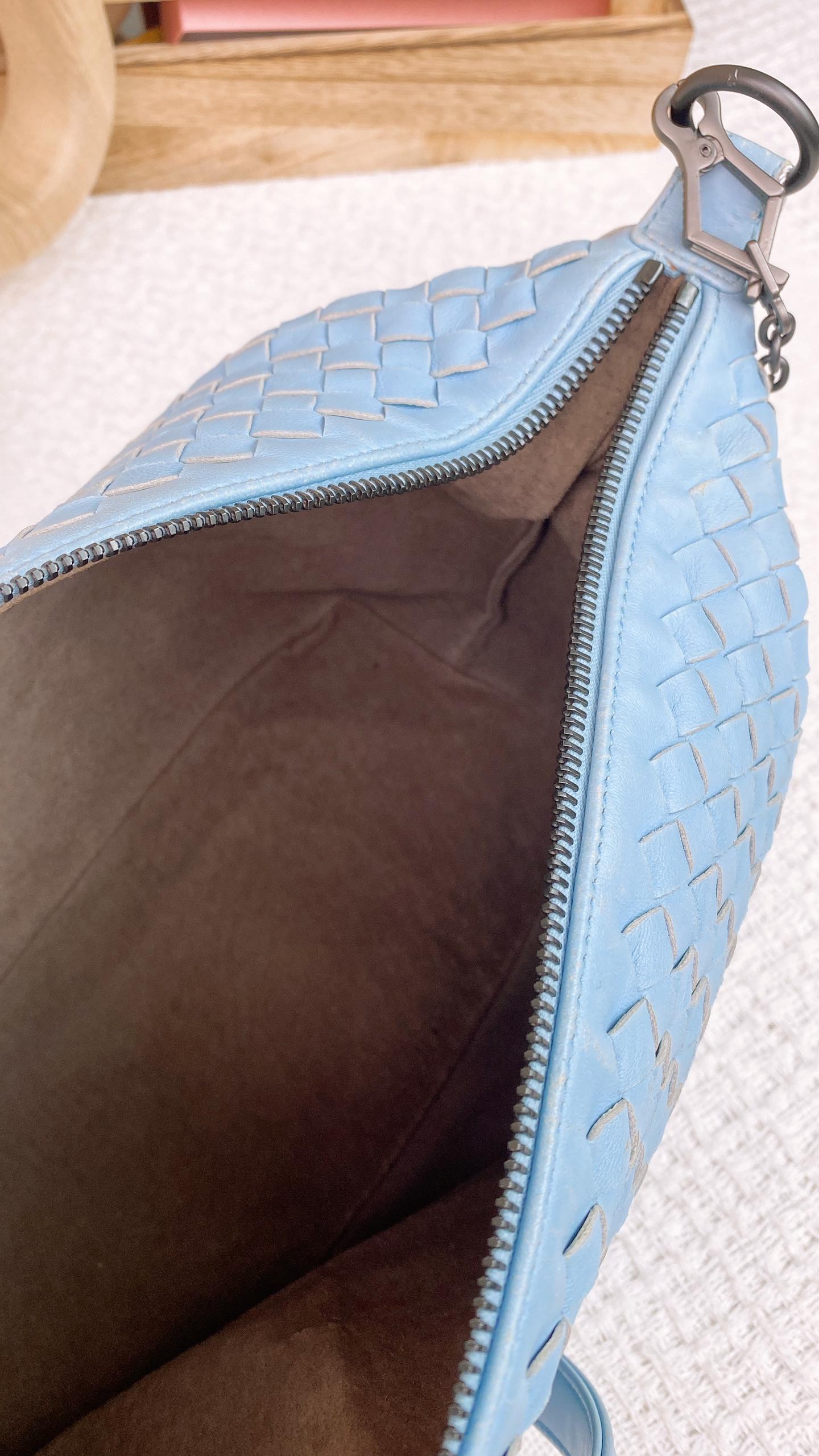 BV Light Blue Trecciato Shoulder Bag