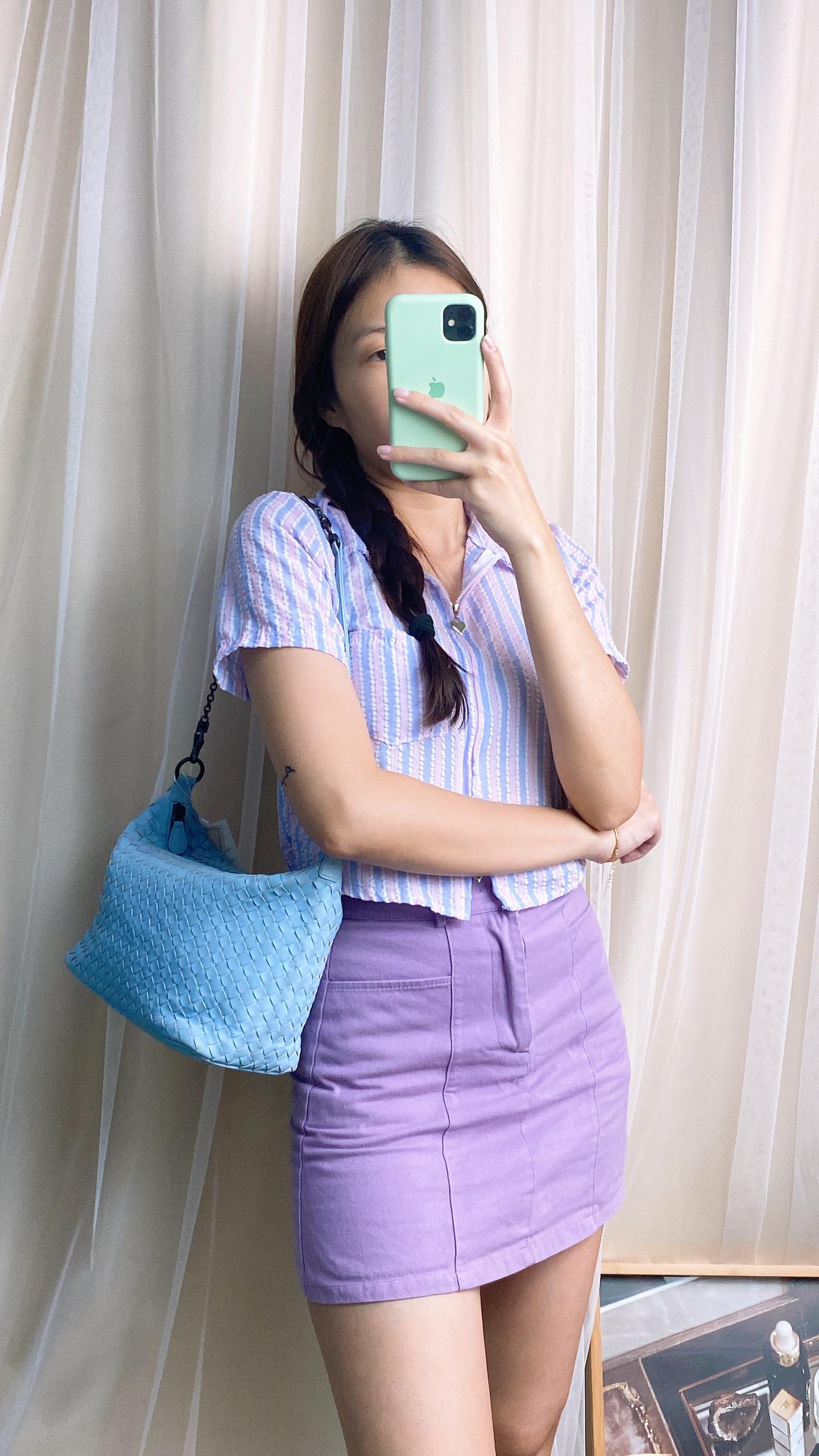 BV Light Blue Trecciato Shoulder Bag