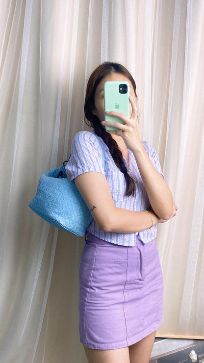 BV Light Blue Trecciato Shoulder Bag