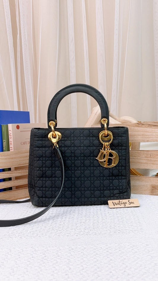 Dior Black Canvas Vintage Medium Lady D GHW