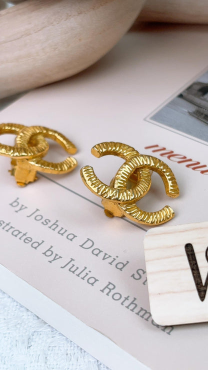 Chanel 24k Gold Vintage CC Earclips