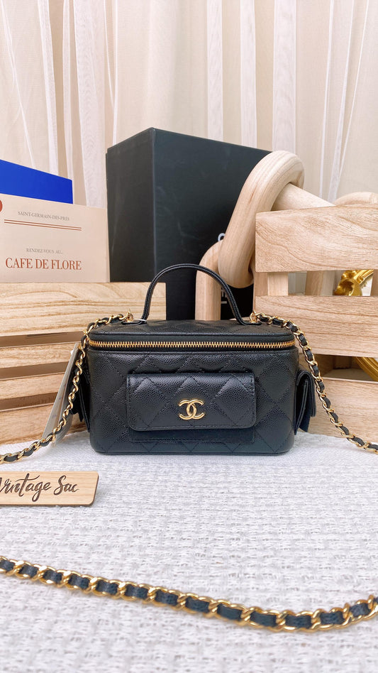 Chanel Black Caviar 23B Multi Pockets Vanity Case (GHW)