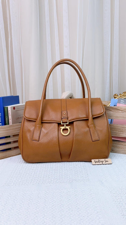 SF Caramel Brown Gancini Shoulder Tote