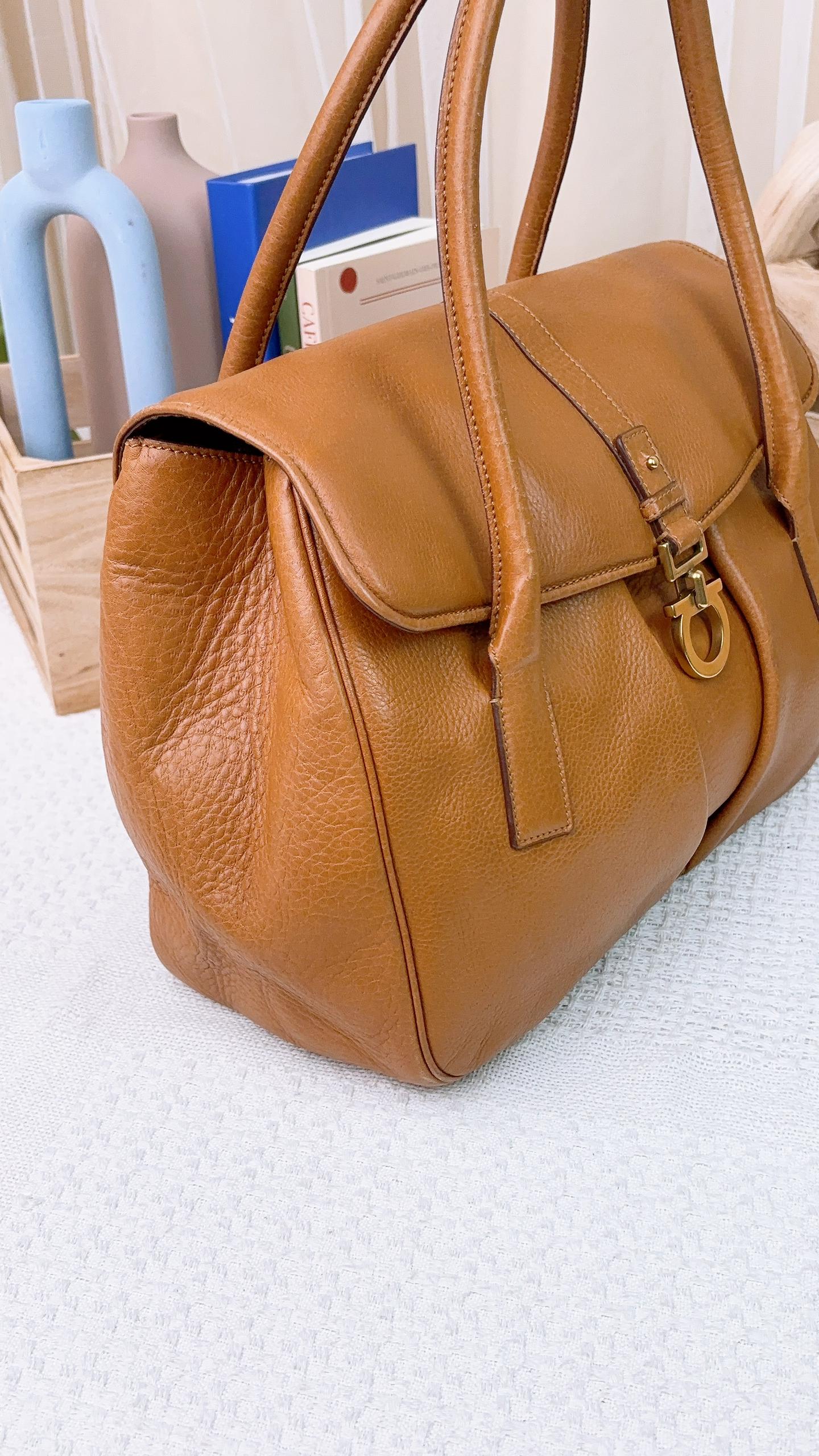 SF Caramel Brown Gancini Shoulder Tote