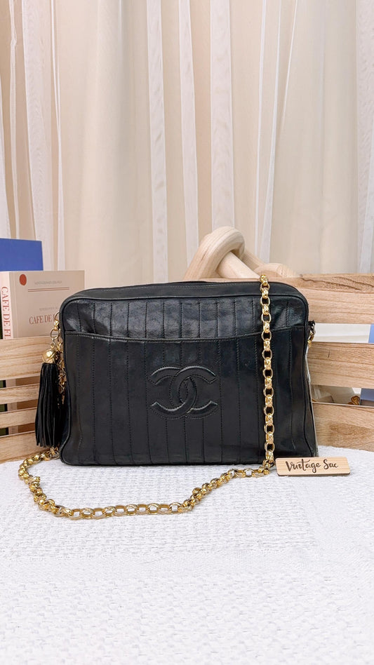 Chanel Black Lambskin Vintage Camera Bag with Tassle GHW