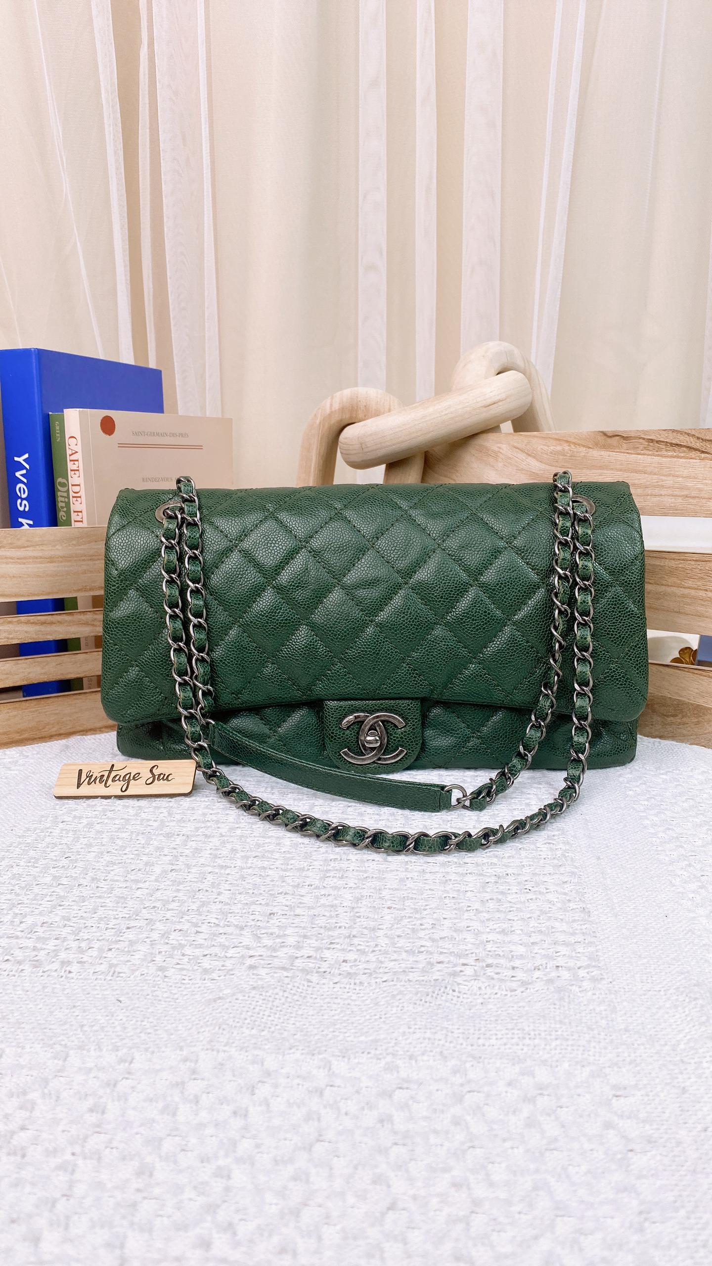 Chanel Dark Green Jumbo Easy Flap (RHW)