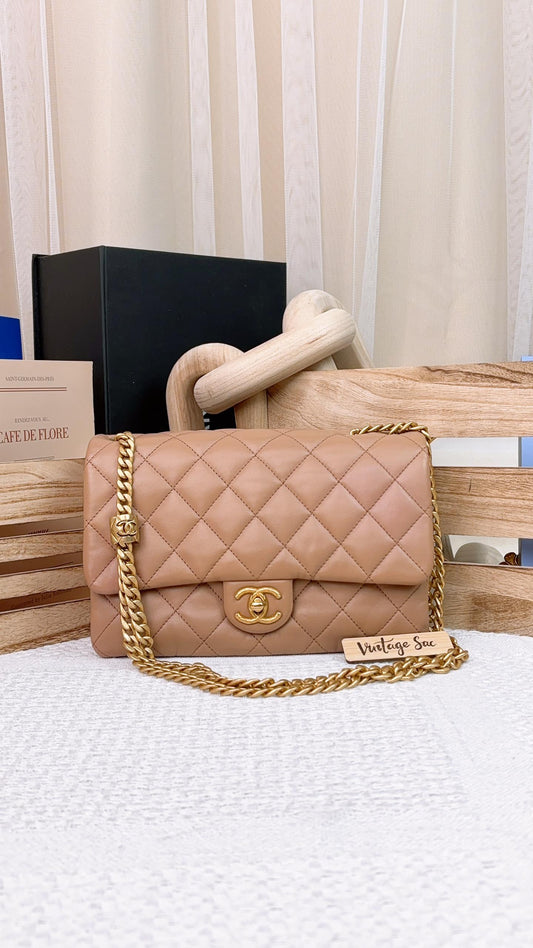 Chanel Beige Lambskin 22K Coco Crush Flap Bag GHW