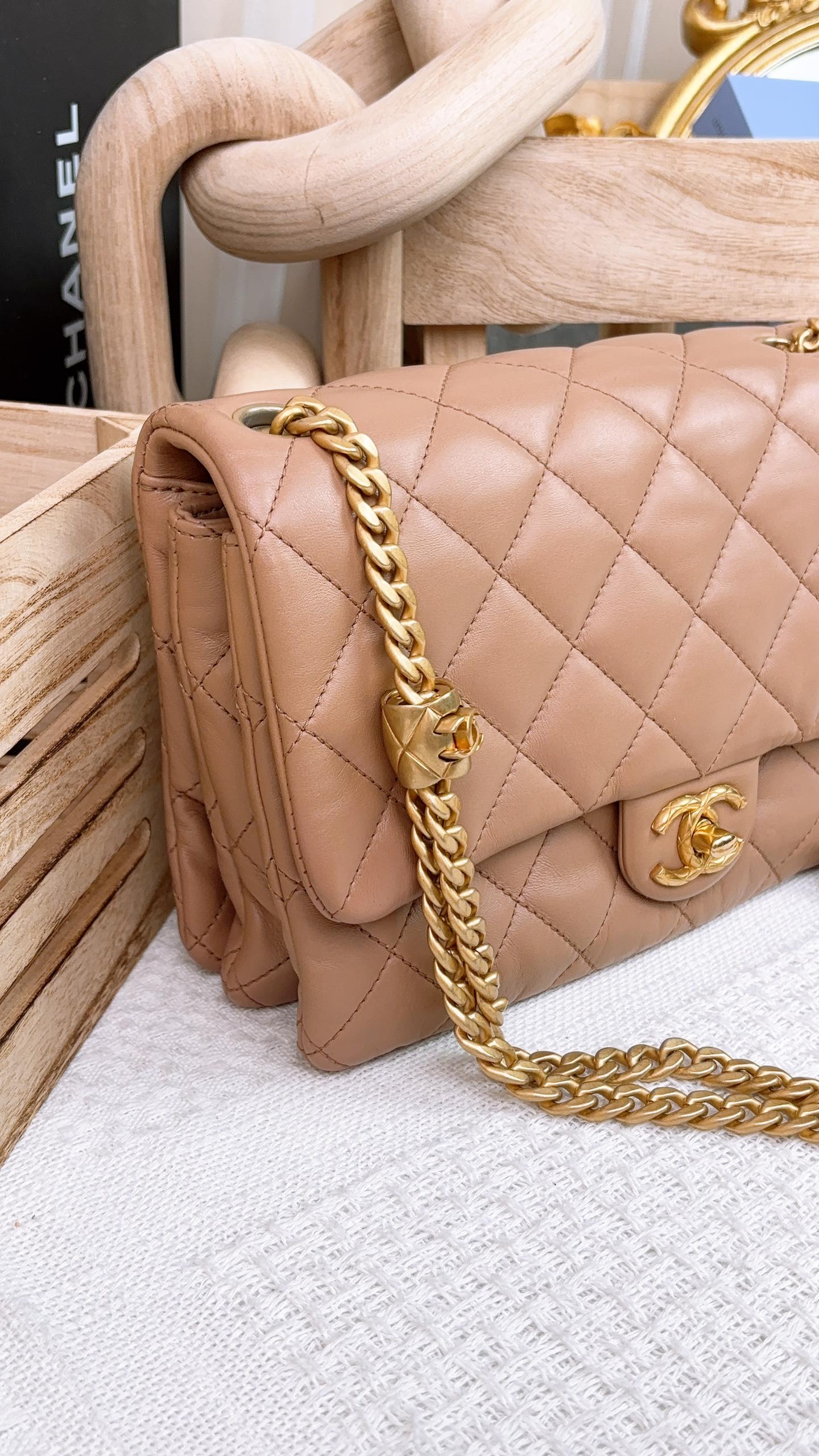 Chanel Beige Lambskin 22K Coco Crush Flap Bag GHW