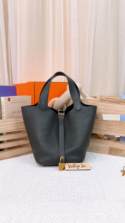 Hermes Black Picotin 18 GHW