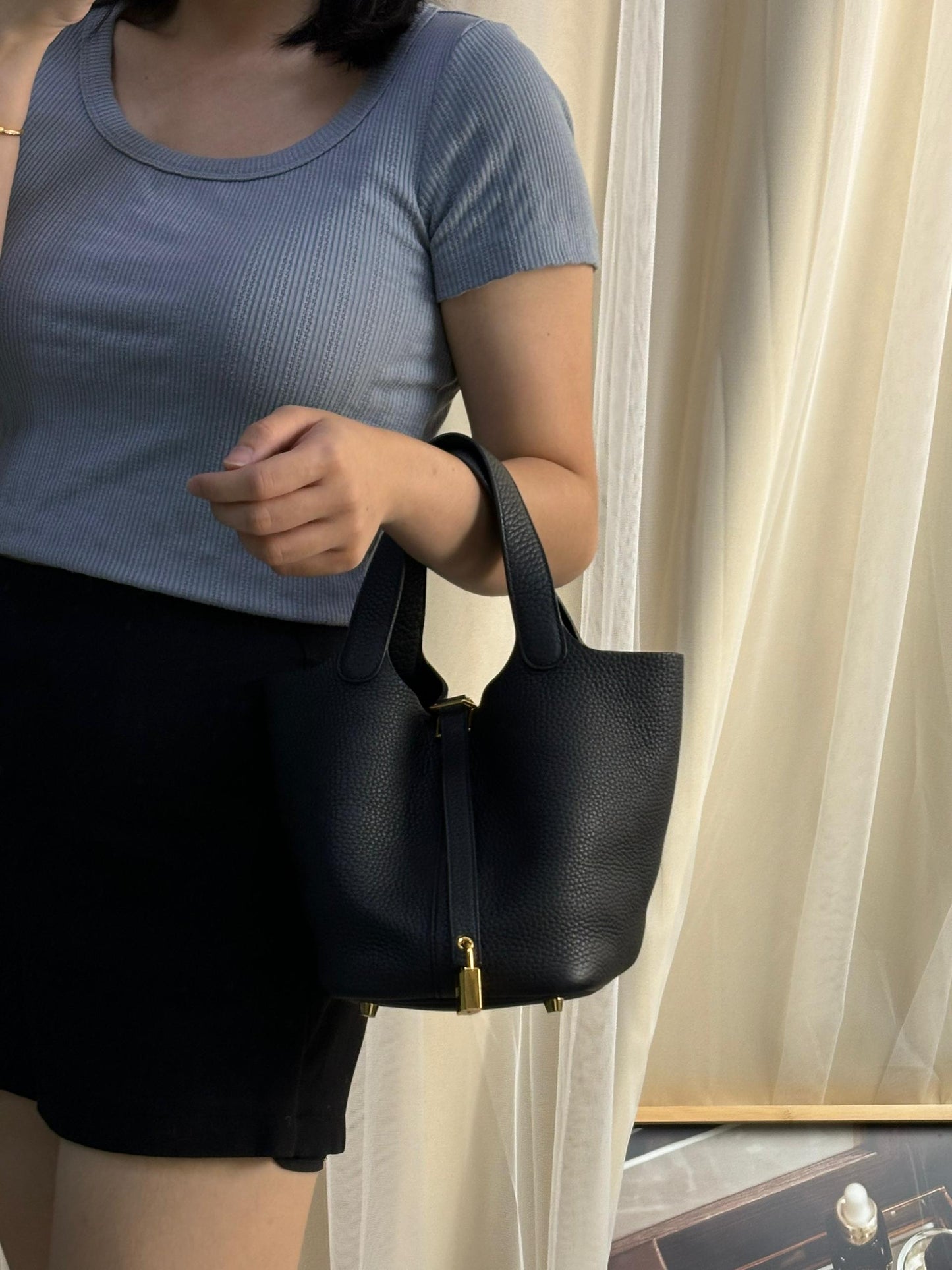 Hermes Black Picotin 18 GHW