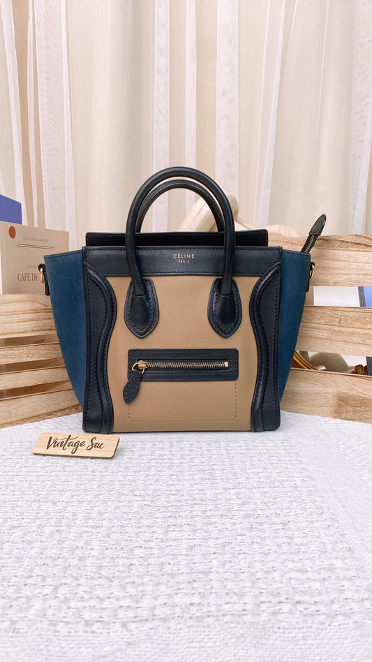 Celine Blue Black Beige Tricolour Nano Luggage