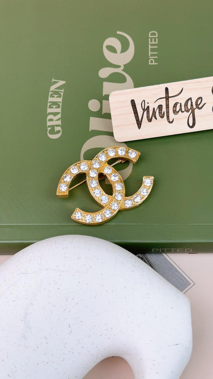 Chanel Gold Vintage Rhinestones Brooch